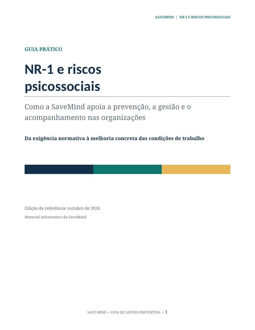 Capa do guia prático SaveMind: NR-1 e riscos psicossociais